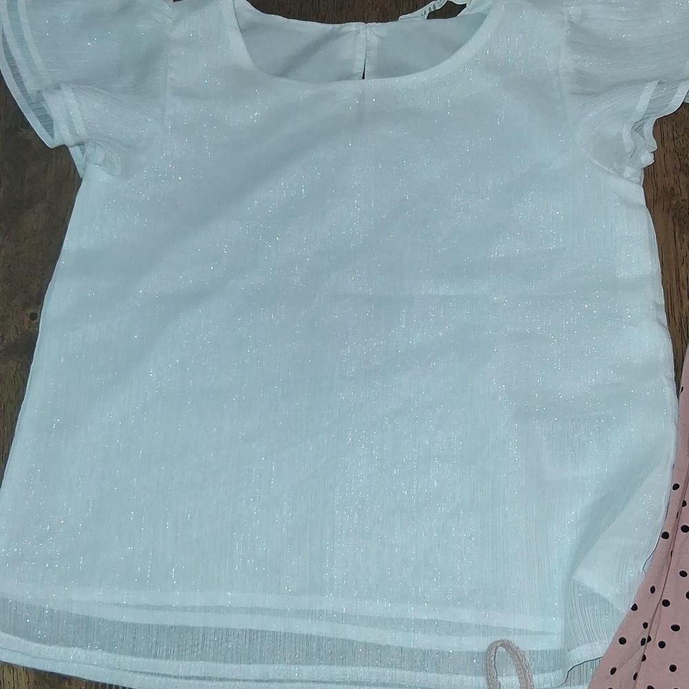 H & M Girls' White and Pink Clothing Set Dress Shirt Tank Shorts 6X/7 - Picture 2 of 7